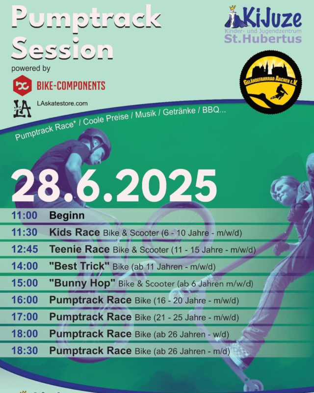 Schaut mal beim #kijuzesthubertus vorbei: Dort läuft schon die Anmeldung für das Pumptrack Event am 28.06 👍🏻✌🏻
#pumptrack #pumptracksession #aachenwest #kronenberg #kinder #elternguide #kijuze #bistumaachen #pumptrackworld #stadtaachen #pumptrackaachen #dasoriginal #session #bbq #biken #scooter #bmx #mtb #gfac #laskate #fun
