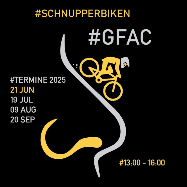 Wir laden interessierte BikerInnen aus der Region ein, den Verein kennenzulernen, den Bikepark unverbindlich anzuschauen und mit uns gemeinsam zu fahren.
Termine 2025
# 21 JUN
19 JUL
09 AUG
20 SEP
Ihr benötigt ein funktionstüchtiges Mountainbike und einen Helm. Jugendliche unter 18 Jahren benötigen zusätzlich eine Einverständniserklärung (siehe Homepage - der Verein). Treffpunkt ist um 13 Uhr am Startturm im Bikepark Dreiländereck. Offizielles Ende: 16 Uhr.
#geländefahrradaachen #GFAC #bikeparkdreiländereck #schnupperbiken