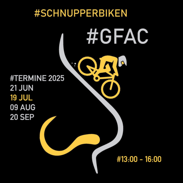 Wir laden interessierte BikerInnen aus der Region ein, den Verein kennenzulernen, den Bikepark unverbindlich anzuschauen und mit uns gemeinsam zu fahren.
Termine 2025
21 JUN
Next > 19 JUL
09 AUG
20 SEP
Ihr benötigt ein funktionstüchtiges Mountainbike und einen Helm. Jugendliche unter 18 Jahren benötigen zusätzlich eine Einverständniserklärung (siehe Homepage - der Verein). Treffpunkt ist um 13 Uhr am Startturm im Bikepark Dreiländereck. Offizielles Ende: 16 Uhr.
#geländefahrradaachen #GFAC #bikeparkdreiländereck #schnupperbiken