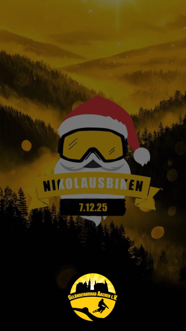 Am 07.12.2025 ist es wieder so weit. Wir radeln mit dem Weihnachtsmann durch den Aachener Wald. Dieses mal hat er eine musikalische Rally für euch im Gepäck. 
Schmückt euer Bike, schwingt euch in ein weihnachtliches Outfit und seid um 11 Uhr am Startturm des Bikeparks Dreiländereck. Es erwartet euch eine familienfreundliche Tour mit kleinen Spielen.